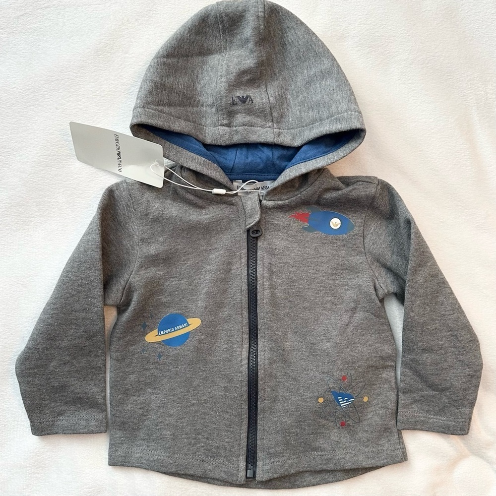 Emporio Armani Full Zip Gray Space Hoodie Baby Boy 9M NWT rocket planet